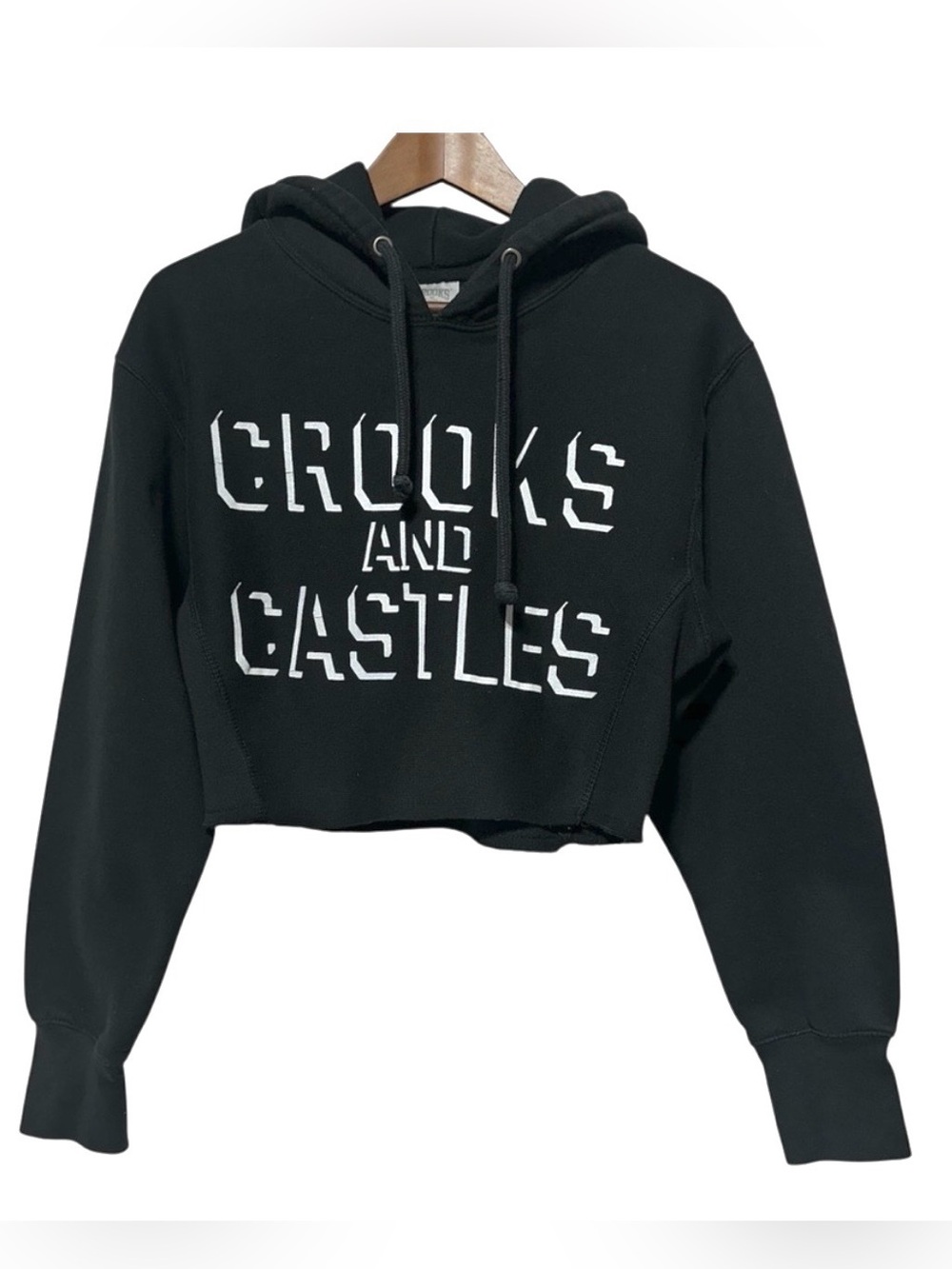 CROOKS & CASTLES Cropped Hoodie Streetwear Y2K Skater Logo Black